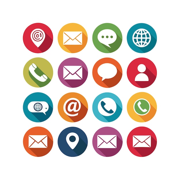 Ilustración vectorial de colección de iconos de contacto para sitios web y aplicaciones móviles