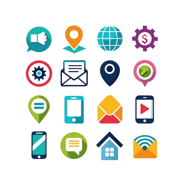Ilustración vectorial de colección de iconos de contacto para sitios web y aplicaciones móviles