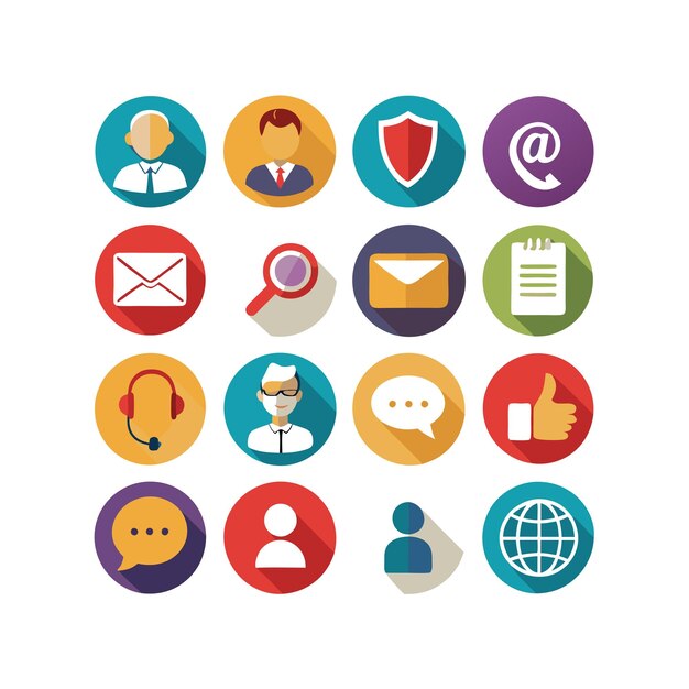 Ilustración vectorial de colección de iconos de contacto para sitios web y aplicaciones móviles