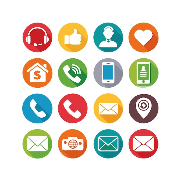 Ilustración vectorial de colección de iconos de contacto para sitios web y aplicaciones móviles