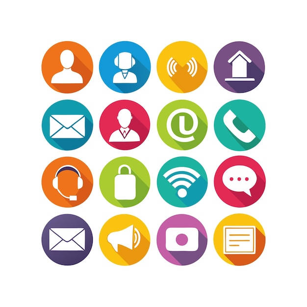 Ilustración vectorial de colección de iconos de contacto para sitios web y aplicaciones móviles