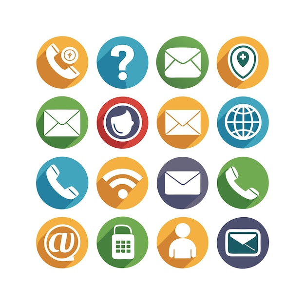 Ilustración vectorial de colección de iconos de contacto para sitios web y aplicaciones móviles
