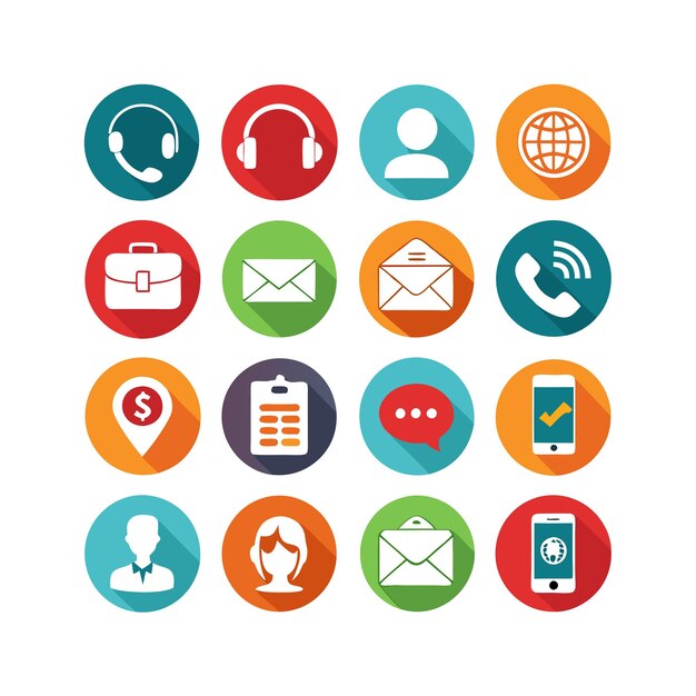 Ilustración vectorial de colección de iconos de contacto para sitios web y aplicaciones móviles