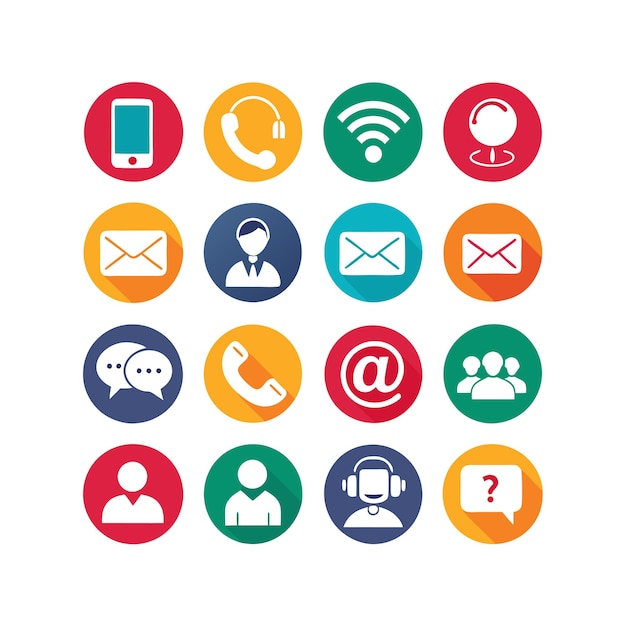 Ilustración vectorial de colección de iconos de contacto para sitios web y aplicaciones móviles