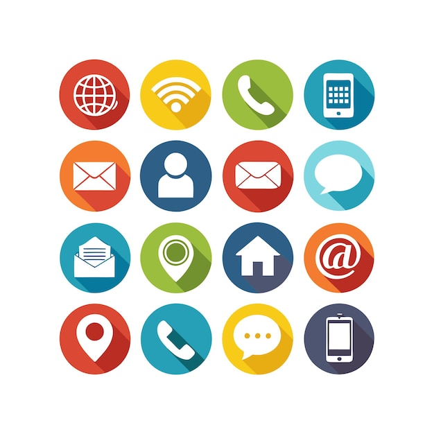Ilustración vectorial de colección de iconos de contacto para sitios web y aplicaciones móviles
