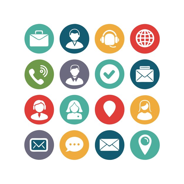 Ilustración vectorial de colección de iconos de contacto para sitios web y aplicaciones móviles