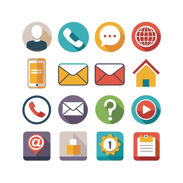 Ilustración vectorial de colección de iconos de contacto para sitios web y aplicaciones móviles
