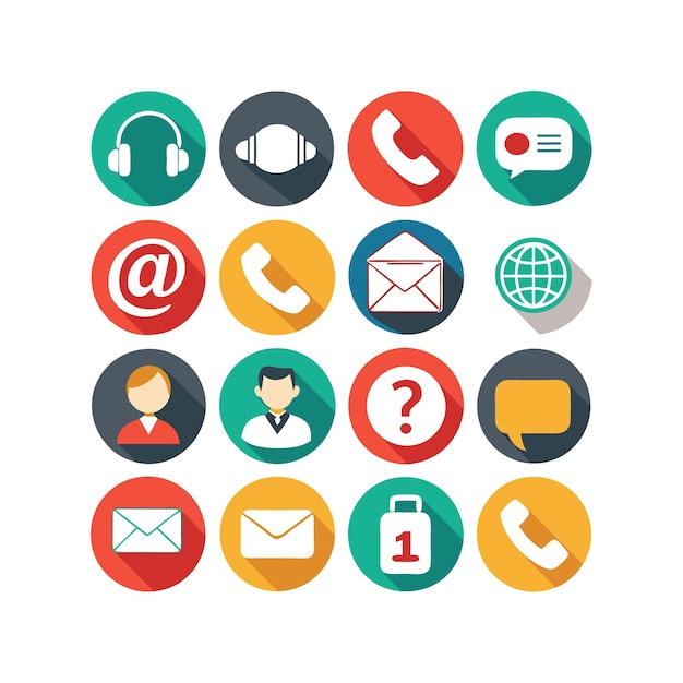 Ilustración vectorial de colección de iconos de contacto para sitios web y aplicaciones móviles