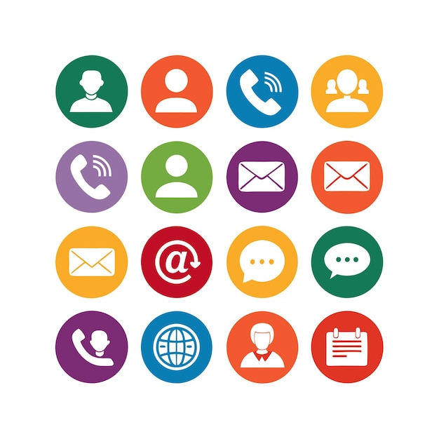Ilustración vectorial de colección de iconos de contacto para sitios web y aplicaciones móviles