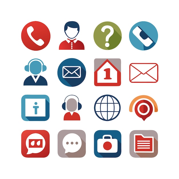 Ilustración vectorial de colección de iconos de contacto para sitios web y aplicaciones móviles