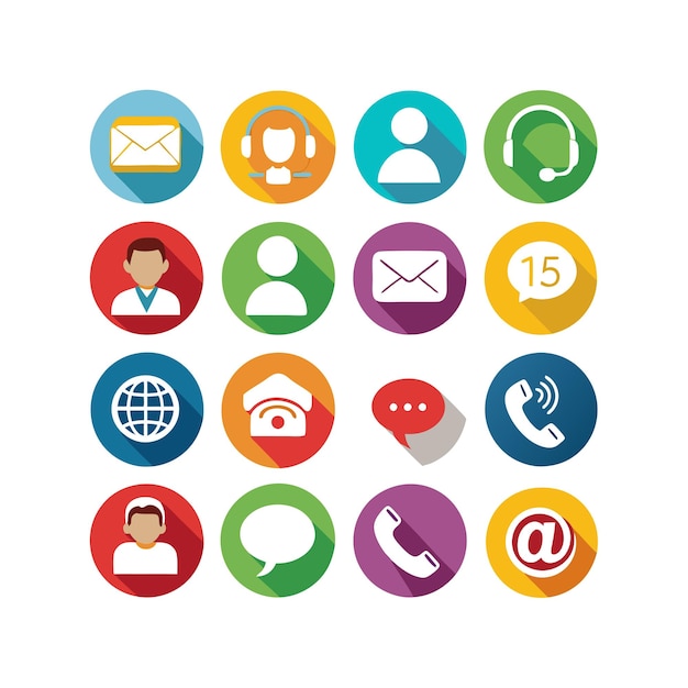 Ilustración vectorial de colección de iconos de contacto para sitios web y aplicaciones móviles