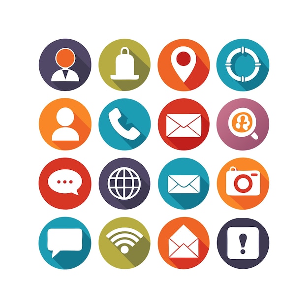Ilustración vectorial de colección de iconos de contacto para sitios web y aplicaciones móviles