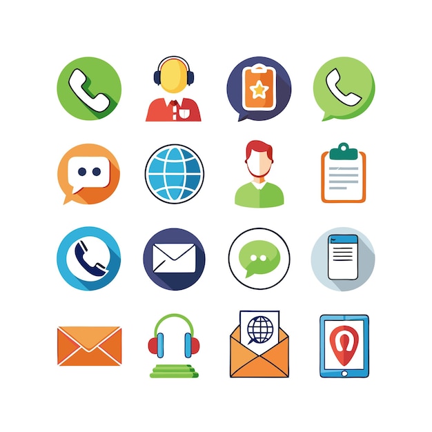 Ilustración vectorial de colección de iconos de contacto para sitios web y aplicaciones móviles