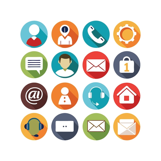 Ilustración vectorial de colección de iconos de contacto para sitios web y aplicaciones móviles