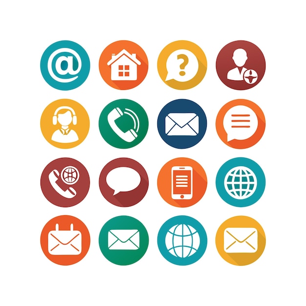 Ilustración vectorial de colección de iconos de contacto para sitios web y aplicaciones móviles