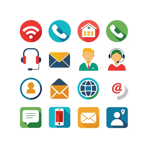 Ilustración vectorial de colección de iconos de contacto para sitios web y aplicaciones móviles