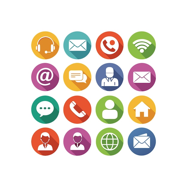 Ilustración vectorial de colección de iconos de contacto para sitios web y aplicaciones móviles