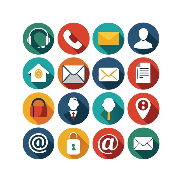 Ilustración vectorial de colección de iconos de contacto para sitios web y aplicaciones móviles
