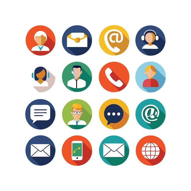 Ilustración vectorial de colección de iconos de contacto para sitios web y aplicaciones móviles