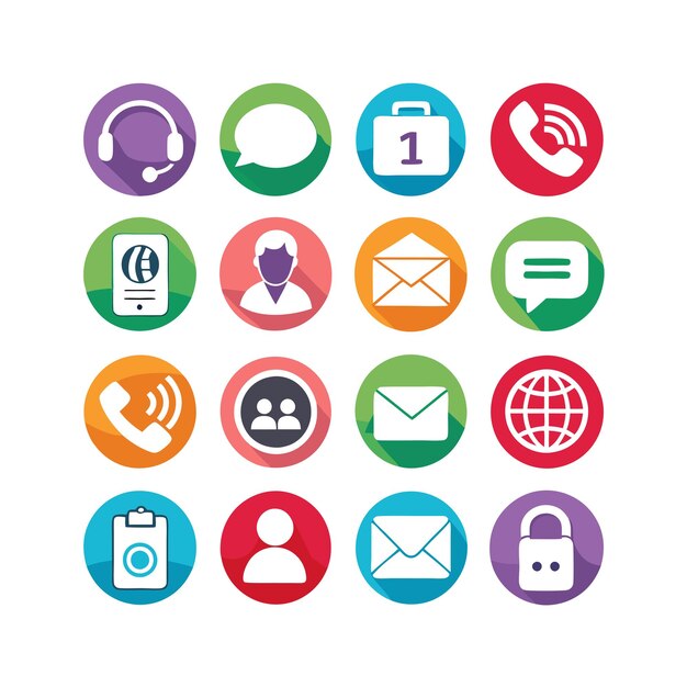 Ilustración vectorial de colección de iconos de contacto para sitios web y aplicaciones móviles