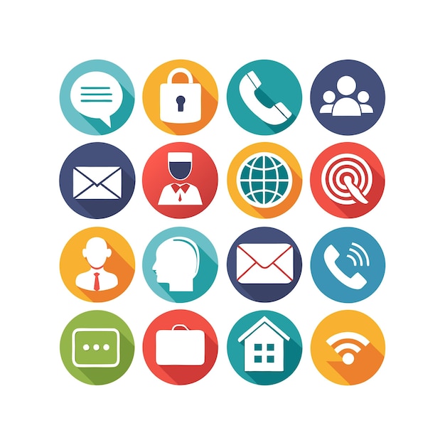 Ilustración vectorial de colección de iconos de contacto para sitios web y aplicaciones móviles