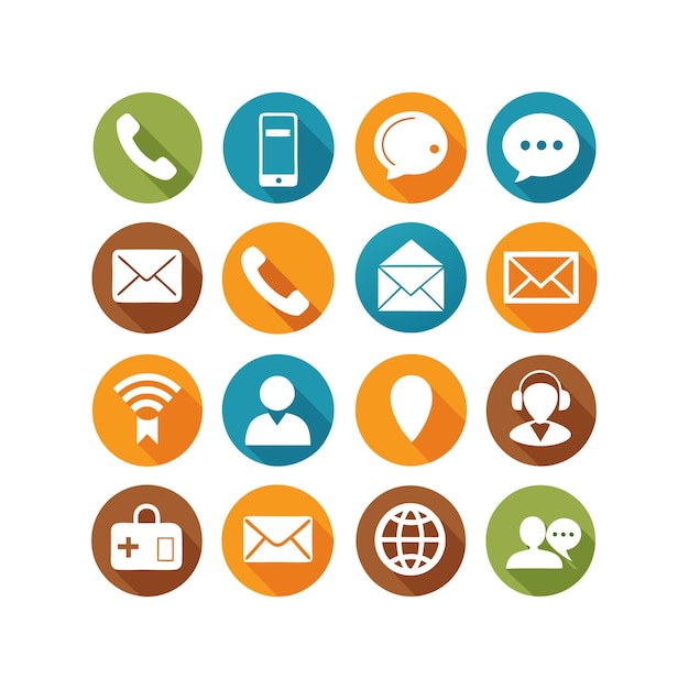 Ilustración vectorial de colección de iconos de contacto para sitios web y aplicaciones móviles