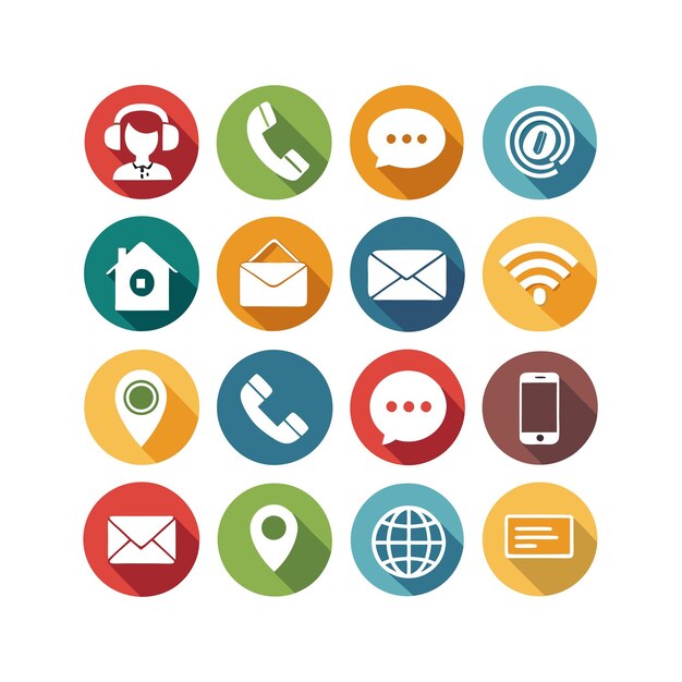 Ilustración vectorial de colección de iconos de contacto para sitios web y aplicaciones móviles