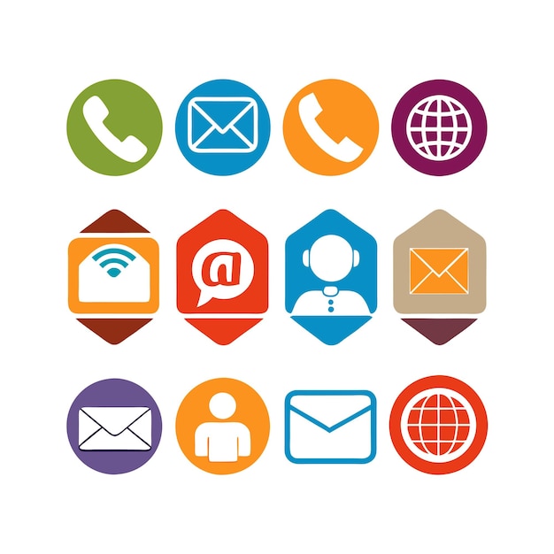 Ilustración vectorial de colección de iconos de contacto para sitios web y aplicaciones móviles