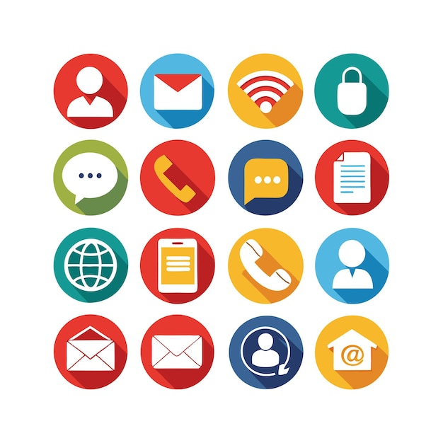 Ilustración vectorial de colección de iconos de contacto para sitios web y aplicaciones móviles