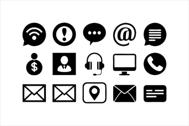 Ilustración vectorial de la colección de iconos de contacto para sitios web de documentos y aplicaciones móviles
