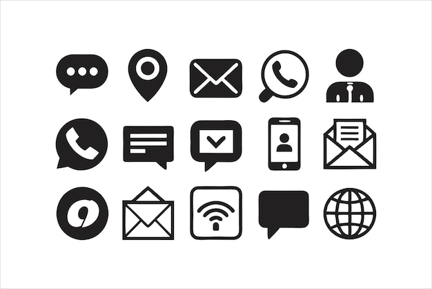 Ilustración vectorial de la colección de iconos de contacto para sitios web de documentos y aplicaciones móviles