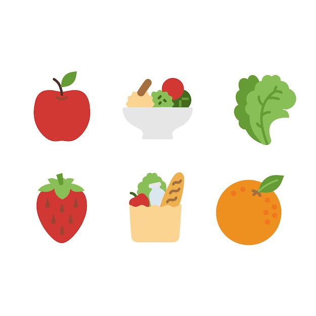 Vector ilustración vectorial de la colección de iconos de frutas y verduras