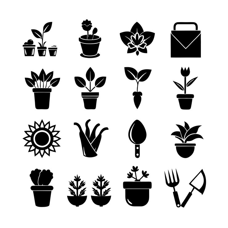 Ilustración vectorial de la colección de iconos de jardinería y plantas