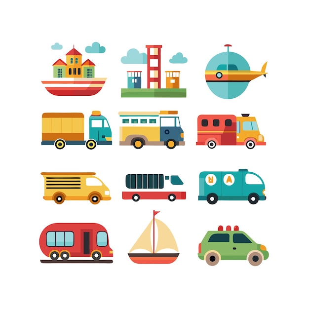 Ilustración vectorial de la colección de iconos de transporte