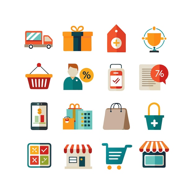 Ilustración vectorial de la colección de iconos de venta al por menor y compras