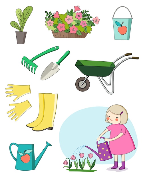 ilustración vectorial La colección de imágenes sobre el tema del jardín.