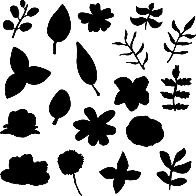Ilustración vectorial de la colección de juegos de silueta de arte de clips de flores en blanco y negro