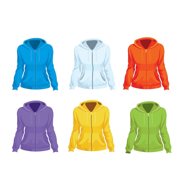 Ilustración vectorial de la colección de juegos vectoriales de chaquetas con capucha con cremallera