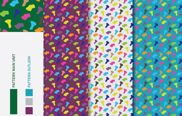Ilustración vectorial de la colección de patrones de telas textiles sin costuras coloridas