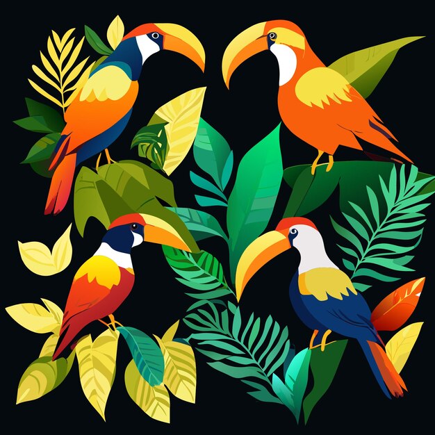 Vector ilustración vectorial colección plana aves amazonas