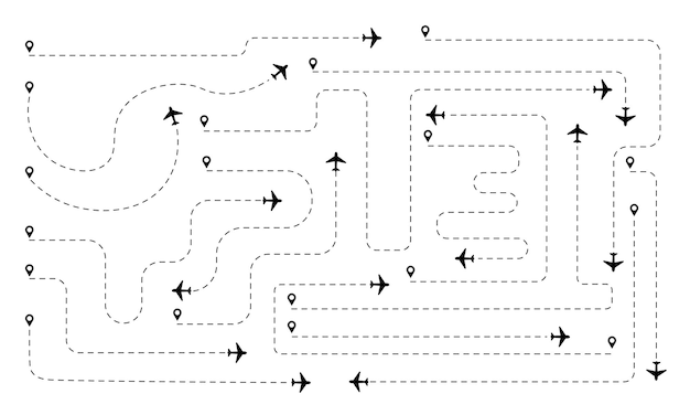 Ilustración vectorial de una colección de rutas de avión con varias formas