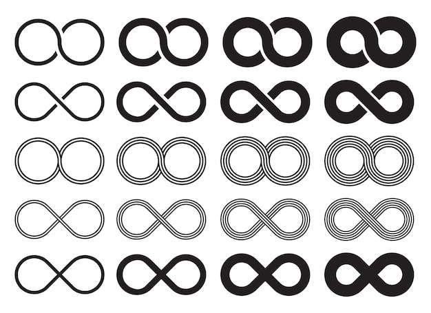 Ilustración vectorial de colección de símbolos infinitos aislados en blanco