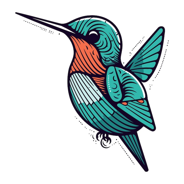 Vector ilustración vectorial de colibrí, pájaro dibujado a mano en estilo doodle