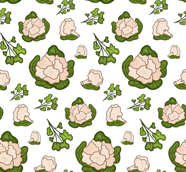 Ilustración vectorial de coliflor con patrón sin costuras Diseño de recetas para el día de la comida saludable del día de la coliflor