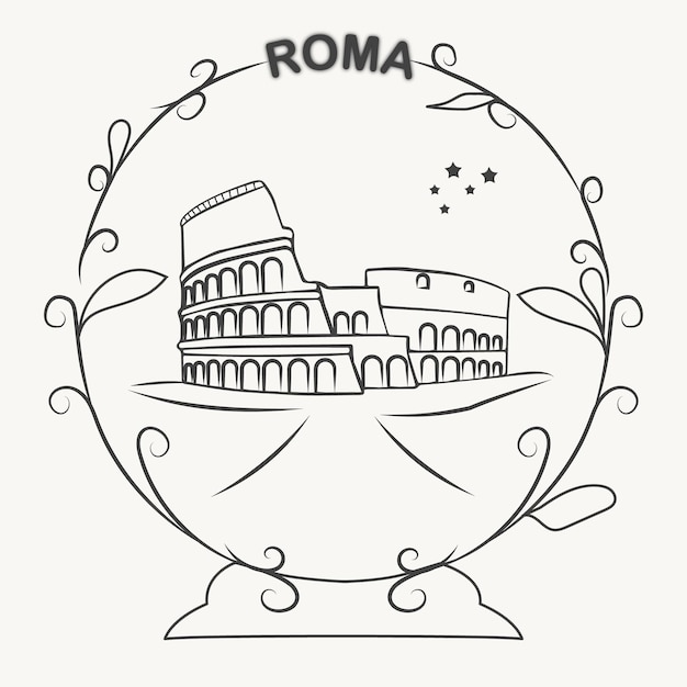 Ilustración vectorial del Coliseo Roma con estilo lineal