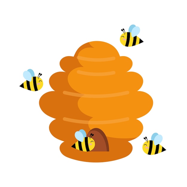 Ilustración vectorial de una colmena con abejas en estilo plano abejas silvestres miel silvestre