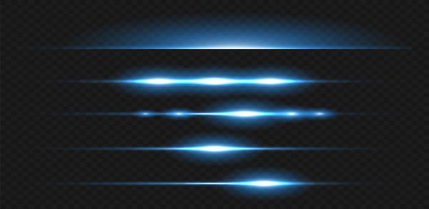 Ilustración vectorial en color azul. Conjunto de efectos de luz. Deslumbramiento y destello.