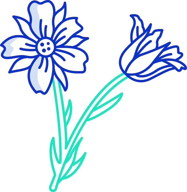 Ilustración vectorial de color del contorno sólido de las flores de amapola