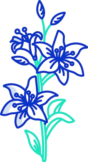 Ilustración vectorial de color del contorno sólido de las flores de lirio