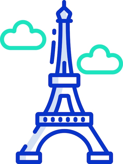 Ilustración vectorial en color del contorno sólido de la Torre Eiffel